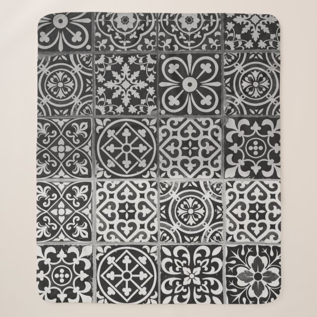 Couverture Sherpa Motifs damentaux noirs et blancs (Devant)