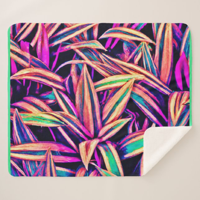 Couverture Sherpa Motifs de feuilles de néon dévoilés (Devant (Horizontal))