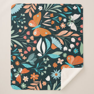 Couverture Sherpa Mouches florales et papillons, patte décorative sa