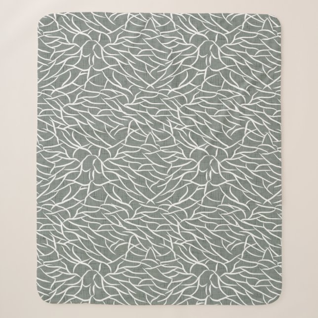 Couverture Sherpa Mousse de sauge verte boho branches de corail nues (Devant)