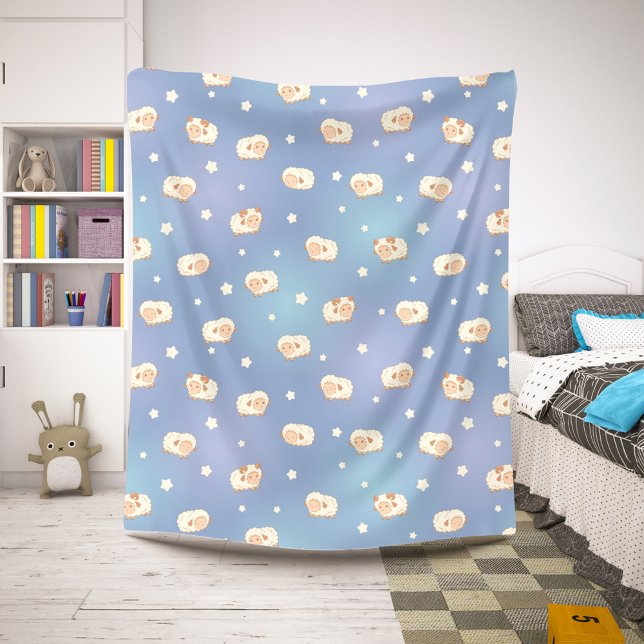 Couverture Sherpa Mouton mignon motif sur fond bleu (Créateur téléchargé)