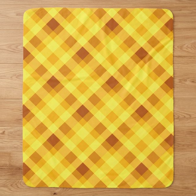 Couverture Sherpa Moyenne Jaune Clair à Carreaux (Cute Egg Yolk Yellow Plaid Medium Sherpa Blanket on wooden floor in a home.)