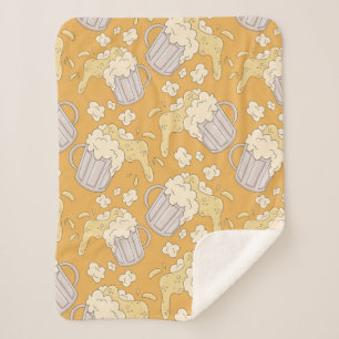 Couverture Sherpa Mug avec dessin animé en bière sans couture motif.