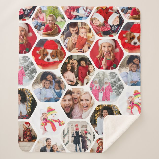 Couverture Sherpa Multi Photo Collage Simple Moderne Hexagon Motif (Devant)