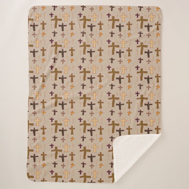 Couverture Sherpa Multicolored Christian Crosses on Beige (Devant)