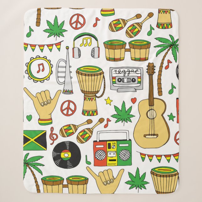 Couverture Sherpa Musical instruments seamless pattern. Reggae backg (Devant)