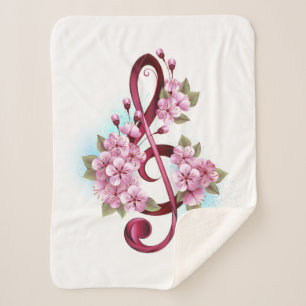 Couverture Sherpa Musical treble clef notes with sakura flowers