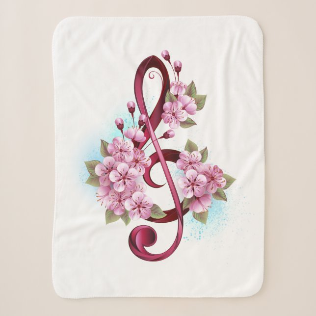 Couverture Sherpa Musical treble clef notes with sakura flowers (Devant)