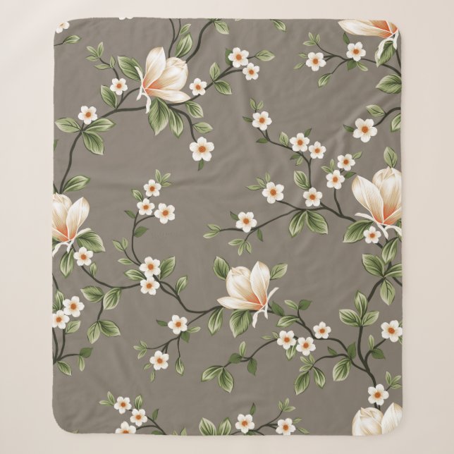 Couverture Sherpa mustered small flowers with green leaves pattern o (Devant)