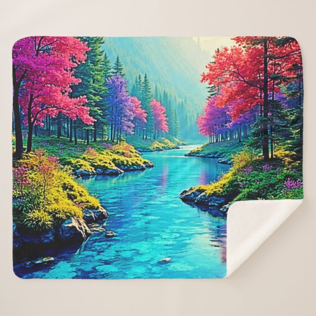 Couverture Sherpa Mystic River Dreamy Forest Path Design (Devant (Horizontal))