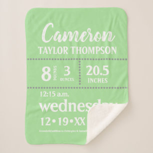 Couverture Sherpa Naissance de bébé vert simple Nourriture d'état