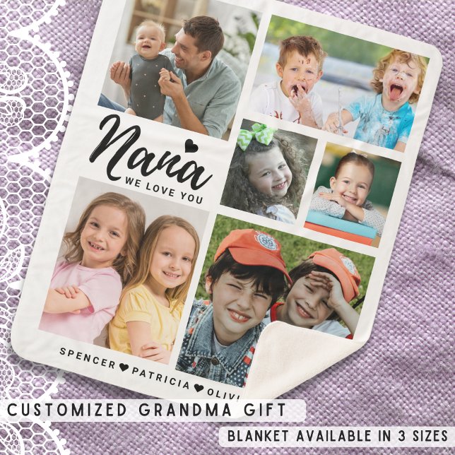 Couverture Sherpa Nana We Love You Grandkids Noms Photo Collage (Nana We Love You Grandkids Names Photo Collage Sherpa Blanket)