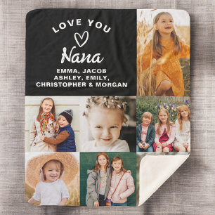 Couverture Sherpa Nana We Love you Hearts Modern Photo Collage
