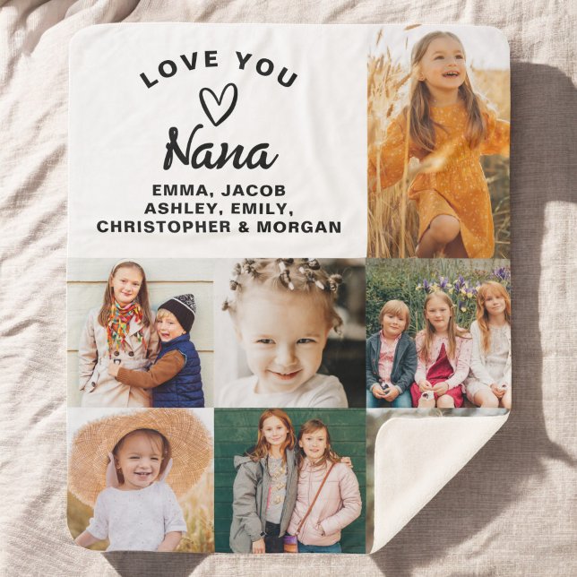 Couverture Sherpa Nana We Love you Hearts Modern Photo Collage (Créateur téléchargé)