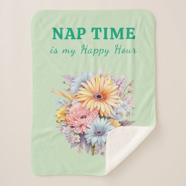 Couverture Sherpa Nap time happy hour flowers green (Devant)