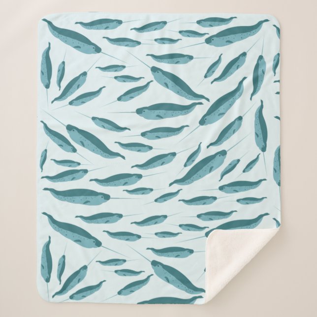 Couverture Sherpa Narwhal dans le Motif de l'océan bleu (Devant)