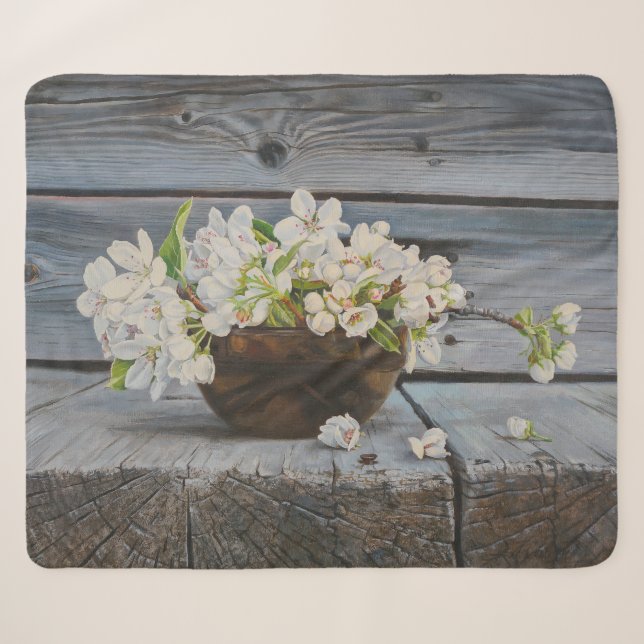 Couverture Sherpa Nature morte Apple Blossom – Impression d'art orig (Devant (Horizontal))