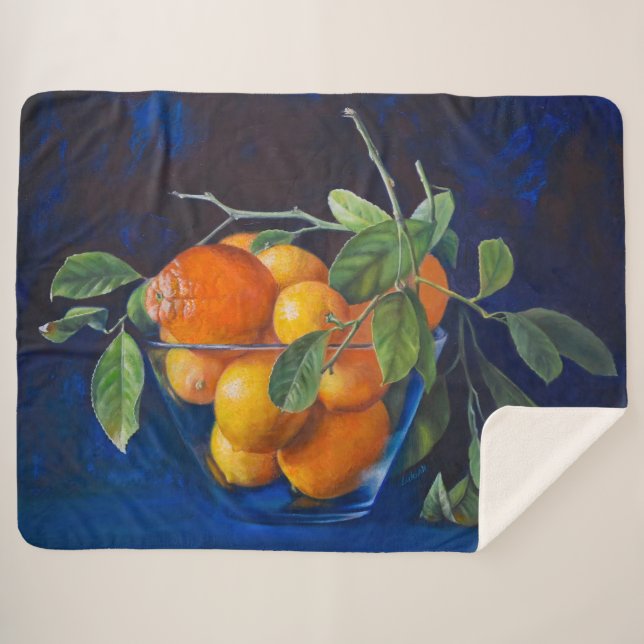 Couverture Sherpa Nature morte aux citrons et branche d'orange (Devant (Horizontal))