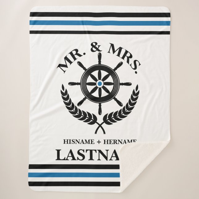 Couverture Sherpa Nautical Striped Custom Mr et Mrs. (Devant)