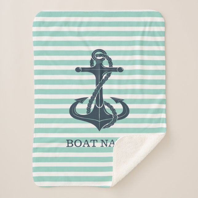 Couverture Sherpa Nautique,Ancre,Rayes Vert Menthe (Devant)