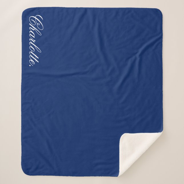 Couverture Sherpa Navy Personnalisée avec Nom Pers (Devant)
