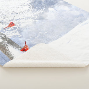 Couverture Sherpa Neige d'hiver Gel Cardinal Rouge Oiseaux Art de la