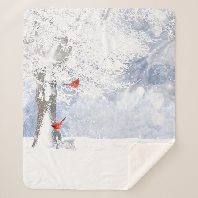 Couverture Sherpa Neige Frost Cardinal Oiseaux rouges Nature Art (Devant)
