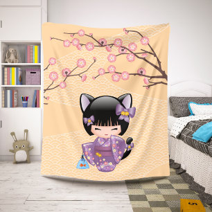 Couverture Sherpa Neko Kokeshi Poupée - Cat Ears Geisha Girl