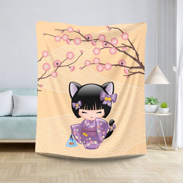 Couverture Sherpa Neko Kokeshi Poupée - Cat Ears Geisha Girl (Créateur téléchargé)