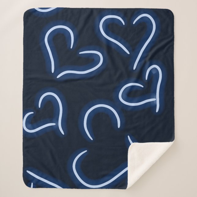Couverture Sherpa Neon Hearts Blue (Devant)