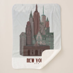Couverture Sherpa New York dans les nuages - Rouge foncé et vert