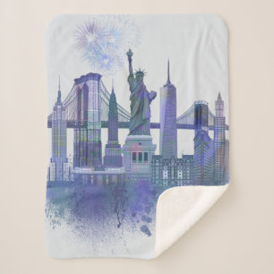 Couverture Sherpa New York Skyline - Aquarelle bleue