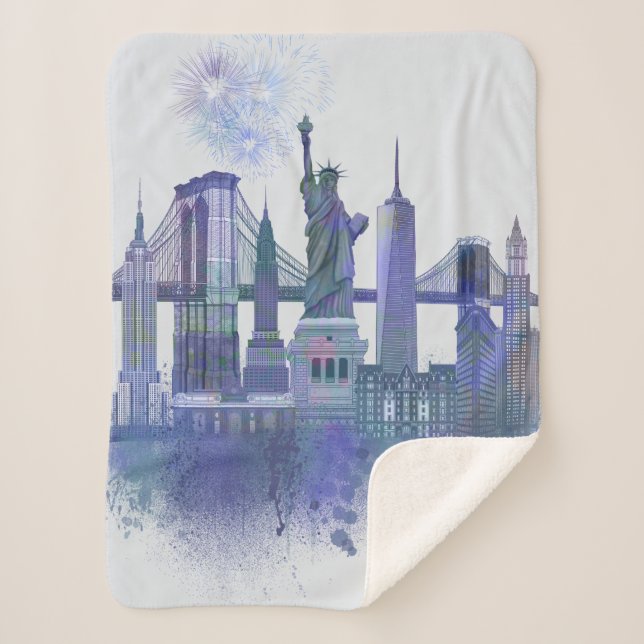 Couverture Sherpa New York Skyline - Aquarelle bleue (Devant)