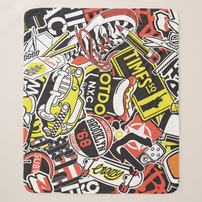 Couverture Sherpa New York urbain : patchwork autocollant. (Devant)