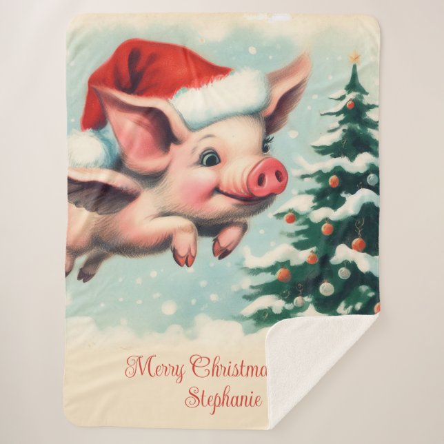 Couverture Sherpa Noël aux cochons volants (Devant)