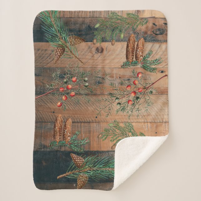 Couverture Sherpa Noël Conifères rustiques Bois de pin (Devant)