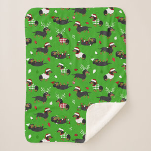 Couverture Sherpa Noël Dachshunds Green