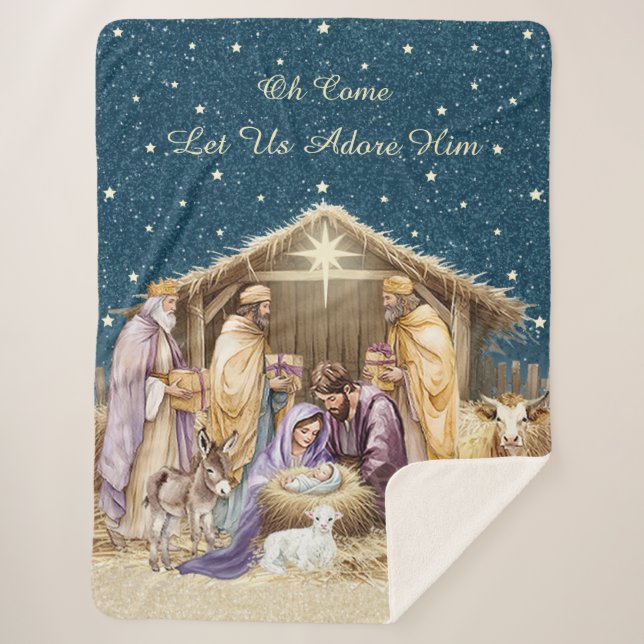 Couverture Sherpa Noël de la Nativité à l'aquarelle (Devant)