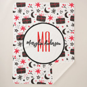 COUVERTURE SHERPA NOËL DONS D'HIVER ET FLAKES DE NEIGE MONOGRAMME