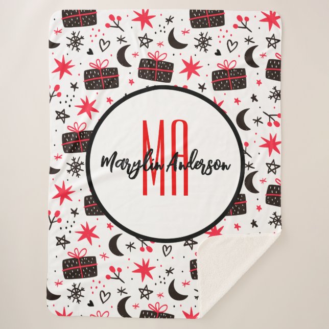 COUVERTURE SHERPA NOËL DONS D'HIVER ET FLAKES DE NEIGE MONOGRAMME (Devant)