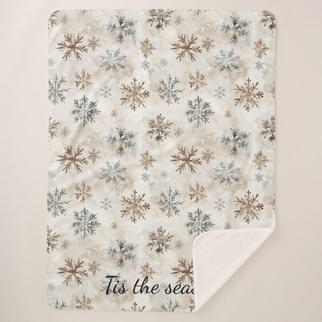 Couverture Sherpa Noël Flocons de Neige Crème Bleu Marron (Devant)