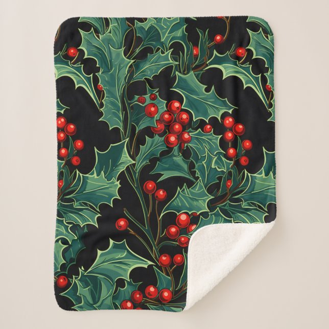 Couverture Sherpa Noël Holly Branches et Berries (Devant)