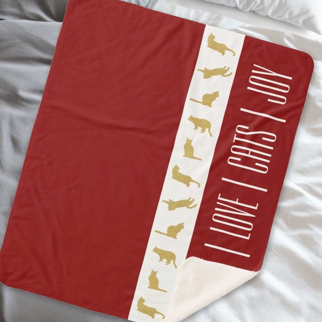 Couverture Sherpa Noël Moderne Chat Rouge Blanc Or (Créateur téléchargé)