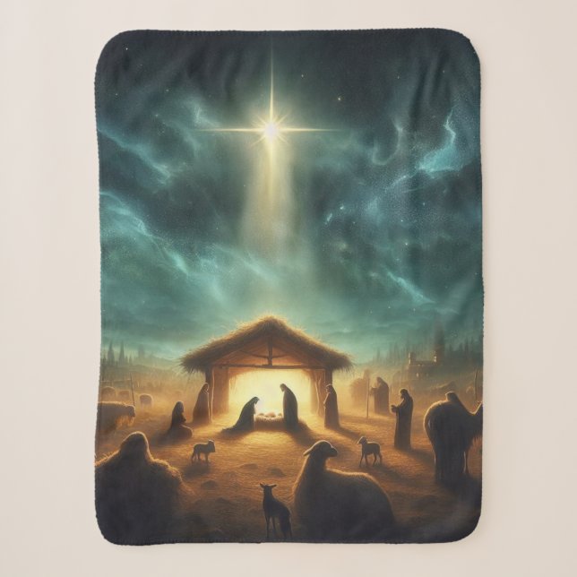 Couverture Sherpa Noël/Nativité/Jésus Sherpa Blanche (Devant)