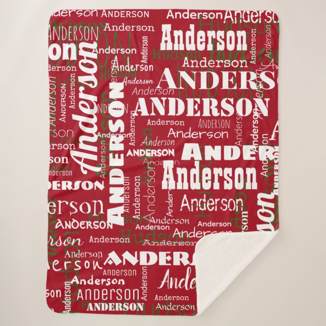 Couverture Sherpa Noël Nom répétitif Rouge Blanc Vert (Devant)