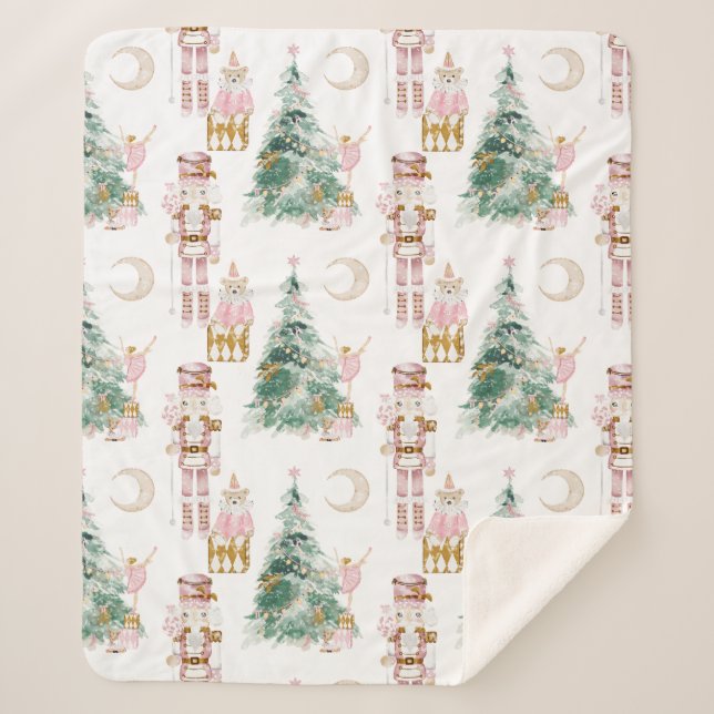 Couverture Sherpa Noël Nutcracker rose hiver merveilleuse (Devant)