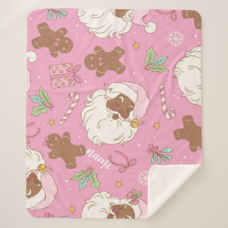 Couverture Sherpa Noël pastel rose Santa noir et ballerine