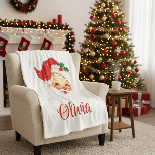 Couverture Sherpa Noël Retro Vintage du Père Noël 1950