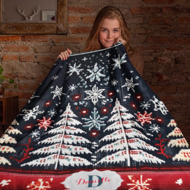 Couverture Sherpa Noël Winter Wonderland Festival Monogramme Nom (Christmas Winter Wonderland Festive Monogram Name Sherpa Blanket)