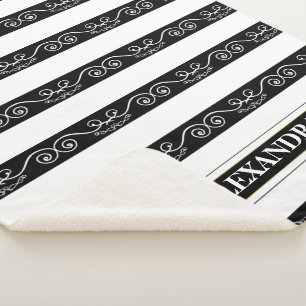 Couverture Sherpa Noir blanc rayé élégant design monogramme